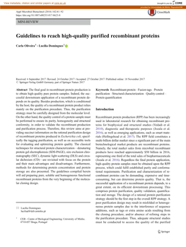 Guidelines to Reach High-Quality Purified Recombinant Proteins