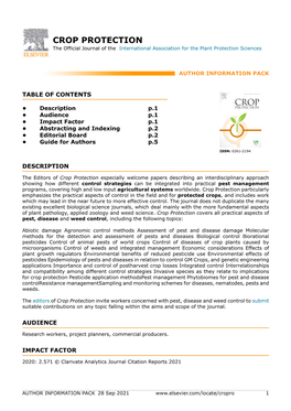 CROP PROTECTION the Official Journal of the International Association for the Plant Protection Sciences