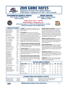 2019 Game Notes