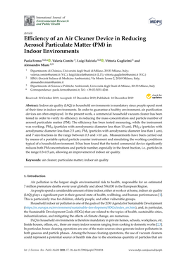 Efficiency of an Air Cleaner Device in Reducing Aerosol Particulate Matter