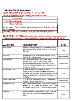 Tomatomania List!