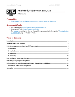 An Introduction to NCBI BLAST Wilson Leung