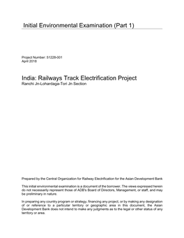 Railways Track Electrification Project Ranchi Jn-Lohardaga-Tori Jn Section