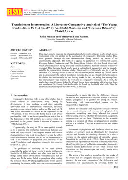 Translation Or Intertextuality: a Literature Comparative Analysis of “The Young Dead Soldiers Do Not Speak” by Archibald