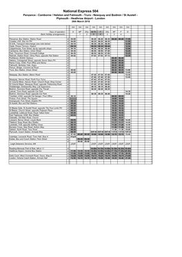 National Express 504 Penzance - Camborne / Helston and Falmouth - Truro - Newquay and Bodmin / St Austell - Plymouth - Heathrow Airport - London 26Th March 2018