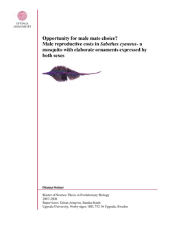 Opportunity for Male Mate Choice? Male Reproductive Costs in Sabethes Cyaneus- a Mosquito with Elaborate Ornaments Expressed by Both Sexes