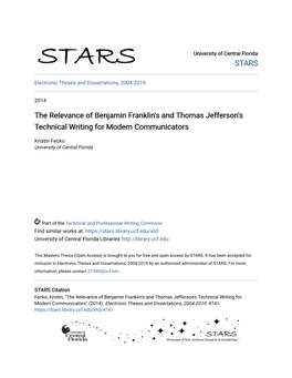 The Relevance of Benjamin Franklin's and Thomas Jefferson's Technical Writing for Modern Communicators