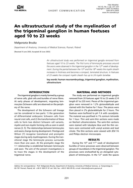 An Ultrastructural Study of the Myelination of the Trigeminal Ganglion in Human Foetuses Aged 10 to 23 Weeks