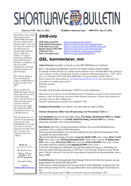 SWB-Info QSL, Kommentarer