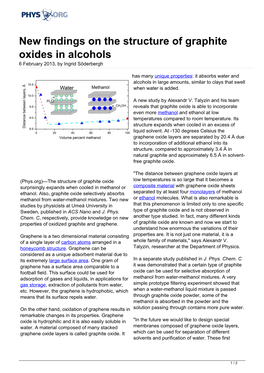 New Findings on the Structure of Graphite Oxides in Alcohols 6 February 2013, by Ingrid Söderbergh