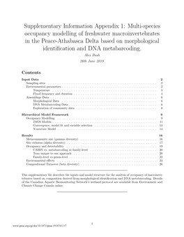 Multi-Species Occupancy Modelling of Freshwater Macroinvertebrates in the Peace-Athabasca Delta Based on Morphological Identiﬁcation and DNA Metabarcoding