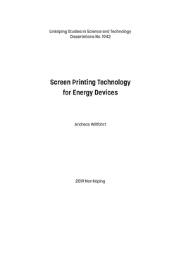 Screen Printing Technology for Energy Devices