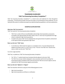 TRADEMARK GUIDELINES TASC Test Assessing Secondary Completion™