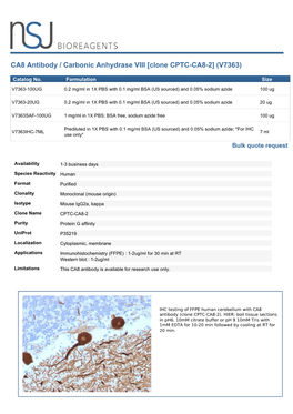 CA8 Antibody / Carbonic Anhydrase VIII [Clone CPTC-CA8-2] (V7363)