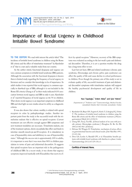 Importance of Rectal Urgency in Childhood Irritable Bowel Syndrome