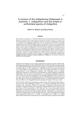 A Revision of the Indigofereae (Fabaceae) in Australia. 1. Indigastrum and the Simple Or Unifoliolate Species of Indigofera