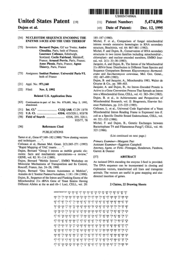 IIIHIII IIII US005474896A United States Patent (19) 11) Patent Number: 5,474,896 Dujon Et Al