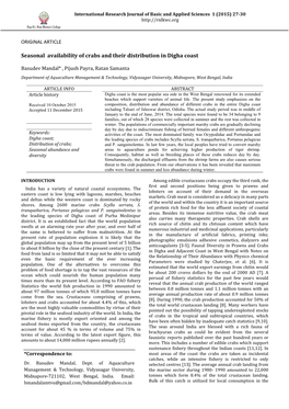 Seasonal Availability of Crabs and Their Distribution in Digha Coast