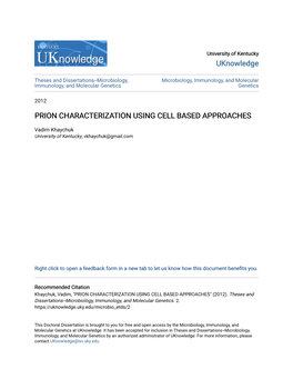 Prion Characterization Using Cell Based Approaches