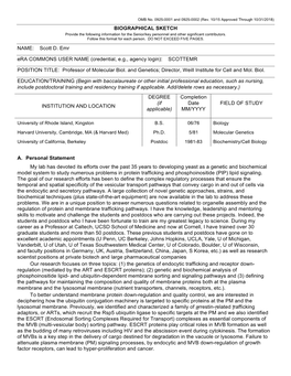 BIOGRAPHICAL SKETCH NAME: Scott D. Emr Era COMMONS