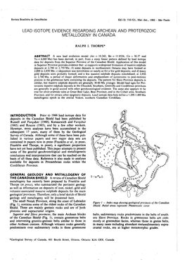 LEAD ISOTOPE EVIDENCE REGARDING ARCHEAN ANO PROTEROZOIC METALLOGENY Ln CANADA