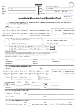 Application for Closed Area Permit / Closed Road Permit (Police Use Only)