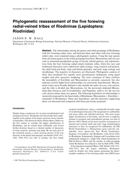 Phylogenetic Reassessment of the Five Forewing Radial-Veined Tribes of Riodininae (Lepidoptera: Riodinidae)