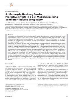 Azithromycin Has Lung Barrier Protective Effects in a Cell Model Mimicking Ventilator-Induced Lung Injury Jon P