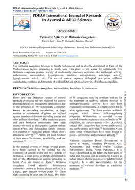 Cytotoxic Activity of Withania Coagulans Kirti S