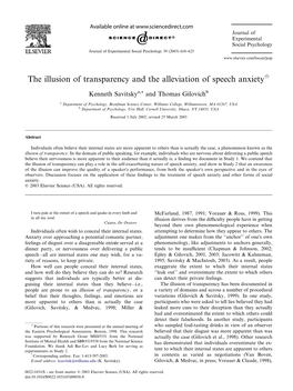 The Illusion of Transparency and the Alleviation of Speech Anxietyq