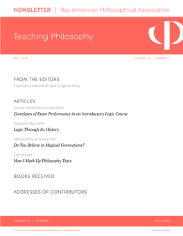 APA Newsletter on Teaching Philosophy, Vol. 14, No. 1 (Fall 2014)