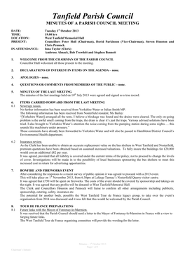 Tanfield Parish Council MINUTES of a PARISH COUNCIL MEETING