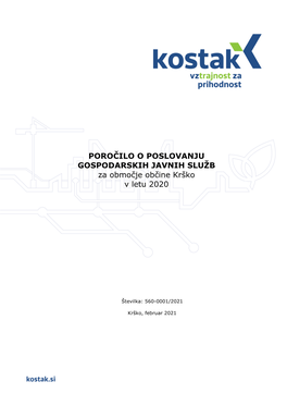 Poročilo O Poslovanju Gospodarskih Javnih Služb Za Območje Občine Krško V Letu 2020