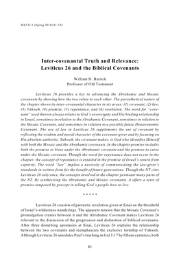 Inter-Covenantal Truth and Relevance: Leviticus 26 and the Biblical Covenants