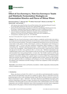 Effect of Saccharomyces, Non-Saccharomyces Yeasts and Malolactic Fermentation Strategies on Fermentation Kinetics and Flavor of Shiraz Wines