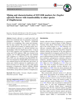 Mining and Characterization of EST-SSR Markers for Zingiber Ofﬁcinale Roscoe with Transferability to Other Species of Zingiberaceae