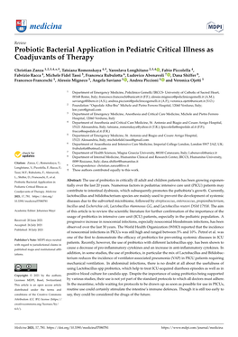 Probiotic Bacterial Application in Pediatric Critical Illness As Coadjuvants of Therapy