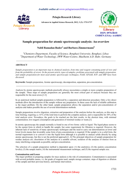 Sample Preparation for Atomic Spectroscopic Analysis: an Overview