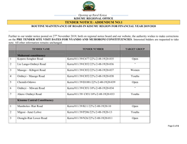 Tender Notice: Addendum No.1 Routine Maintenance of Roads in Kisumu Region for Financial Year 2019/2020