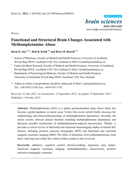 Brain Sciences ISSN 2076-3425 Review Functional and Structural Brain Changes Associated with Methamphetamine Abuse