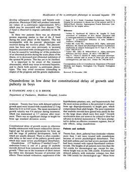 Oxandrolone Inlow Dose for Constitutional Delay of Growth And