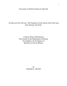 Ad Maiorem Dei Gloriam: the Expulsion of the Jesuits from Chile and Their Journey Into Exile
