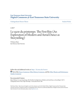 Le Sacre Du Printemps: the Irsf T Rite (An Exploration of Modern and Aerial Dance As Storytelling) Whitney Bates East Tennessee State University