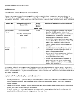 BARD1 Mutations Cancer Risks and General Management