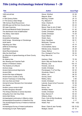 Title Listing Archaeology Ireland Volumes 1 - 29