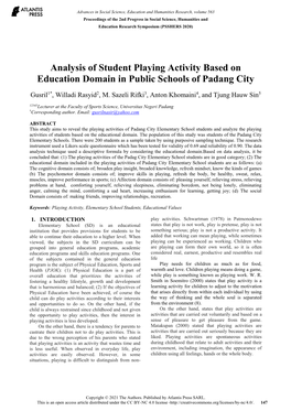 Analysis of Student Playing Activity Based on Education Domain in Public Schools of Padang City