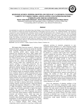 Response of Bell Pepper Growth and Yield Of