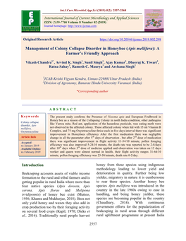 Management of Colony Collapse Disorder in Honeybee (Apis Mellifera): a Farmer’S Friendly Approach