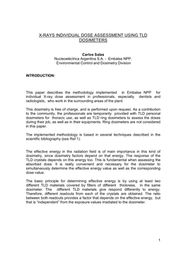 X-Rays Individual Dose Assessment Using Tld Dosimeters