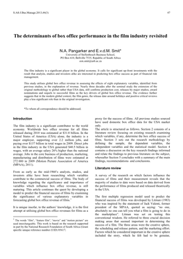 The Determinants of Box Office Performance in the Film Industry Revisited